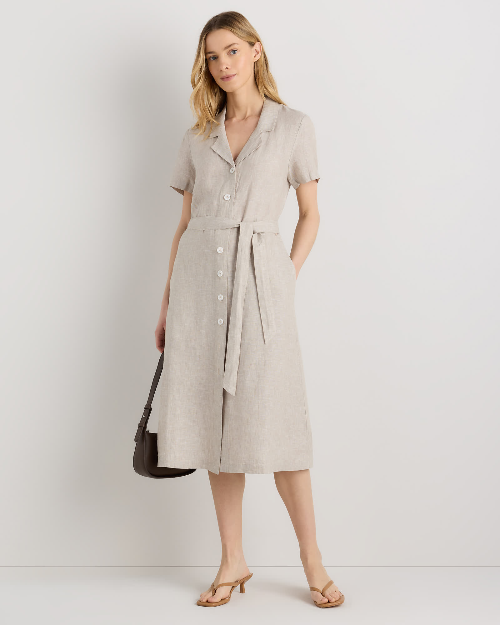 The European Linen Chambray Dress in Flax