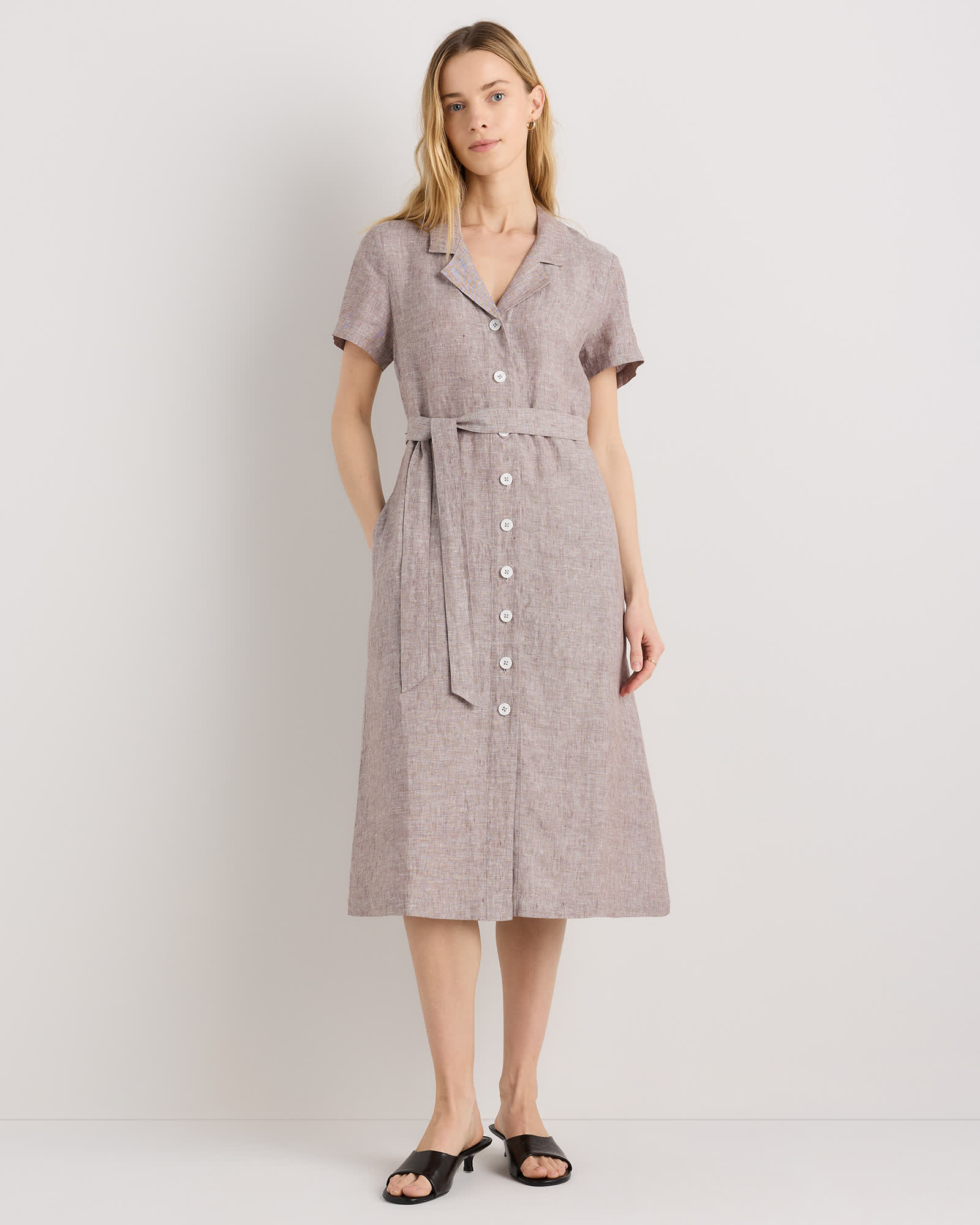 The European Linen Chambray Dress in Taupe Brown Chambray