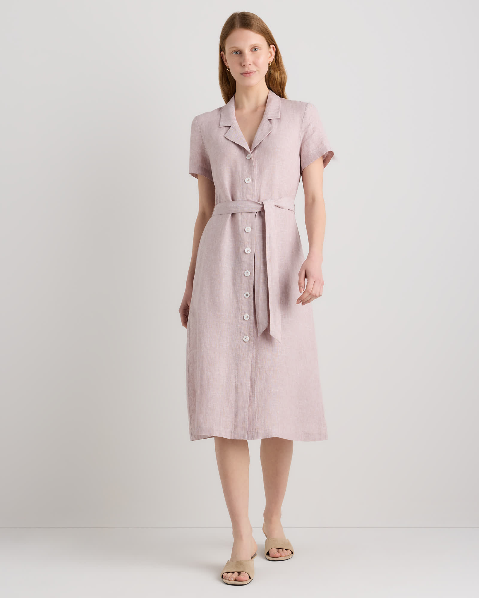 The European Linen Chambray Dress in Vintage Pink Chambray