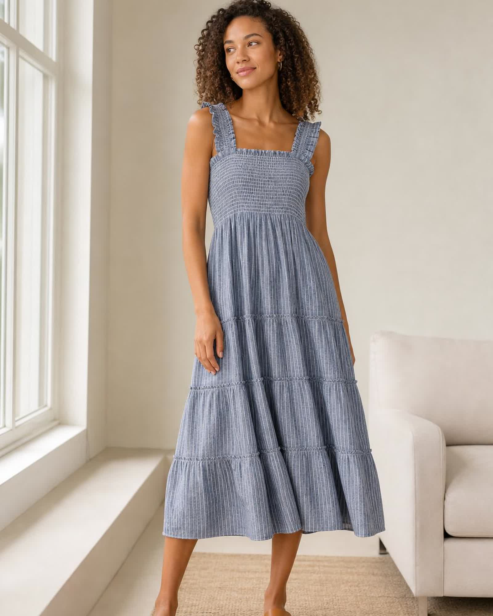 The European Linen Chambray Midi Dress