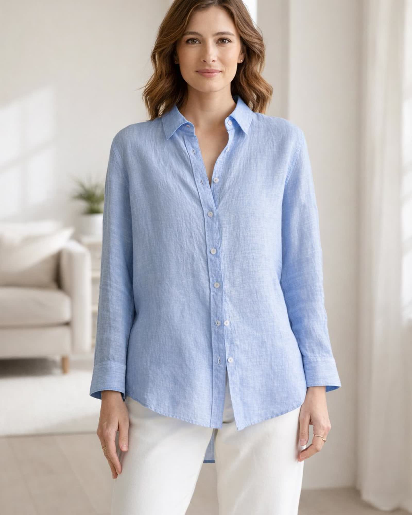 The European Linen Long Sleeve Shirt in French Blue