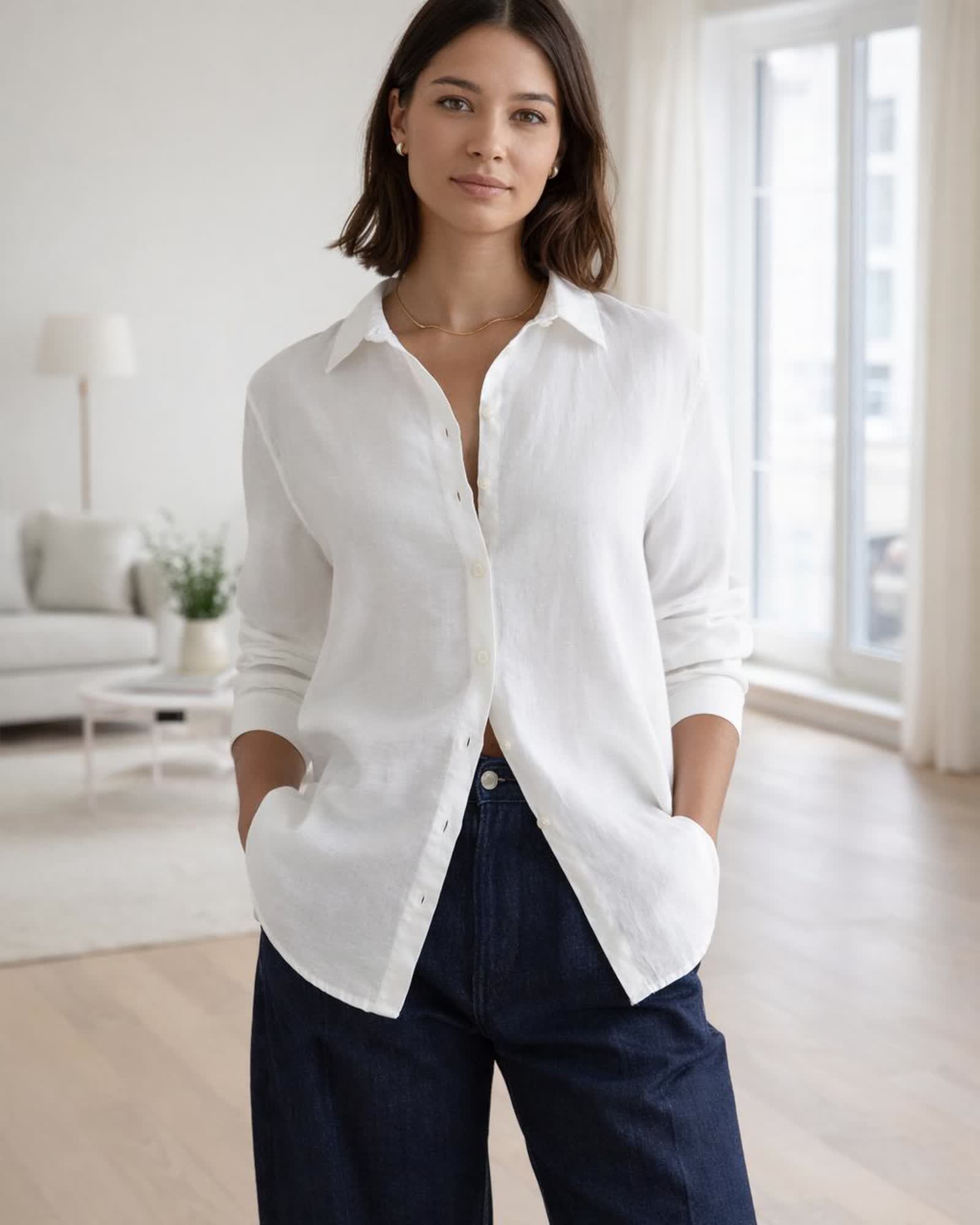 The European Linen Long Sleeve Shirt in White