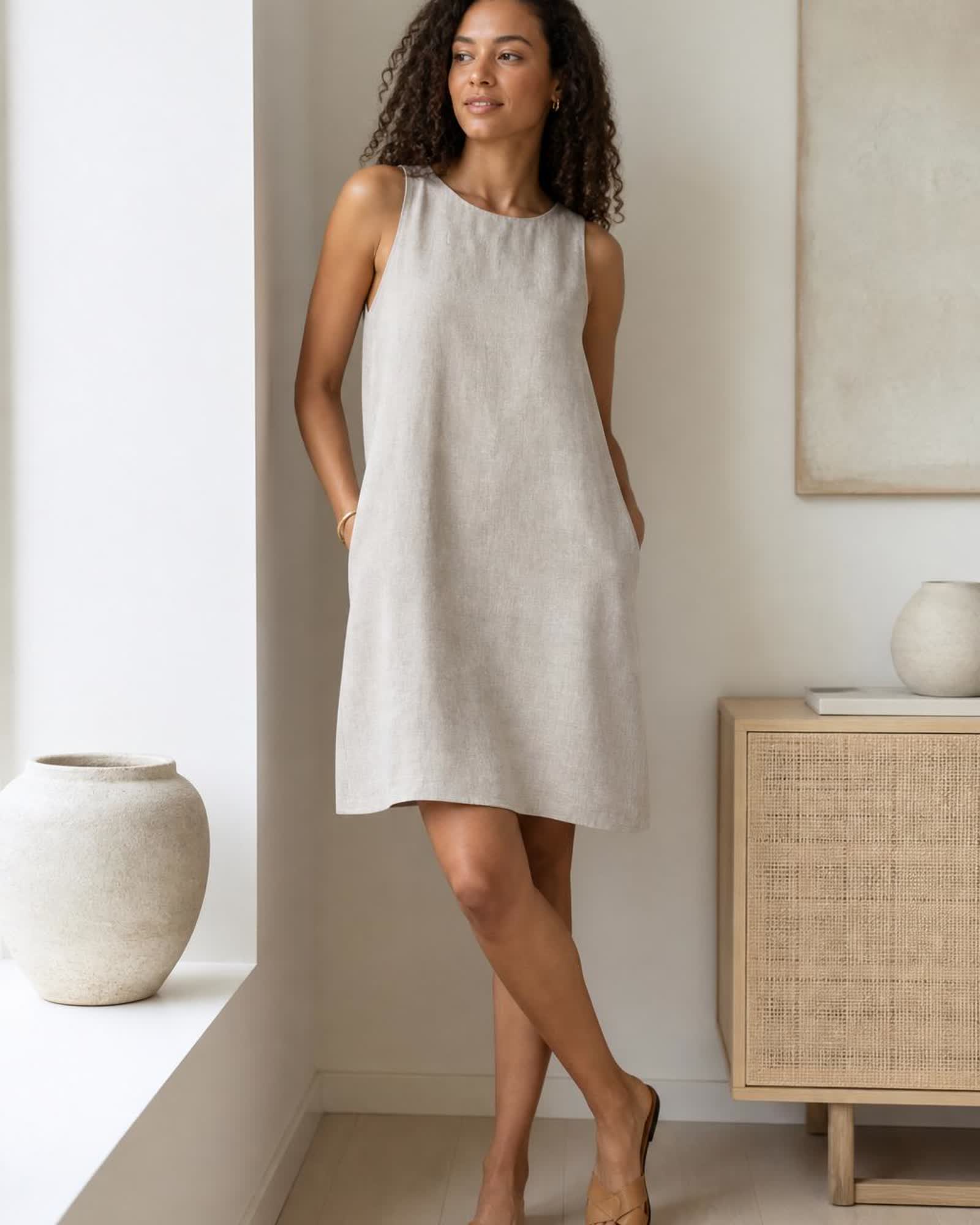 The European Linen Mini Dress in Flax