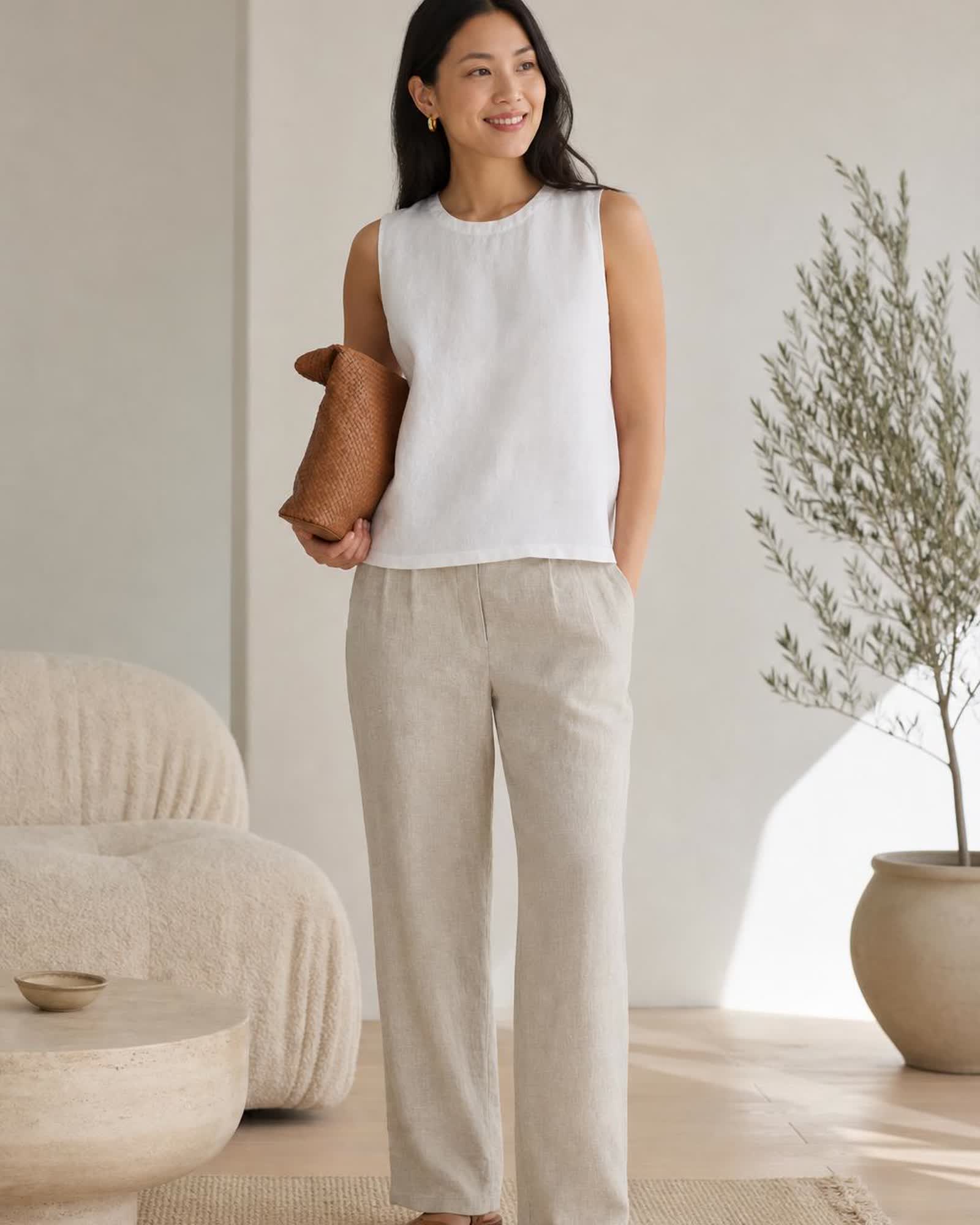 The European Linen Tank in White