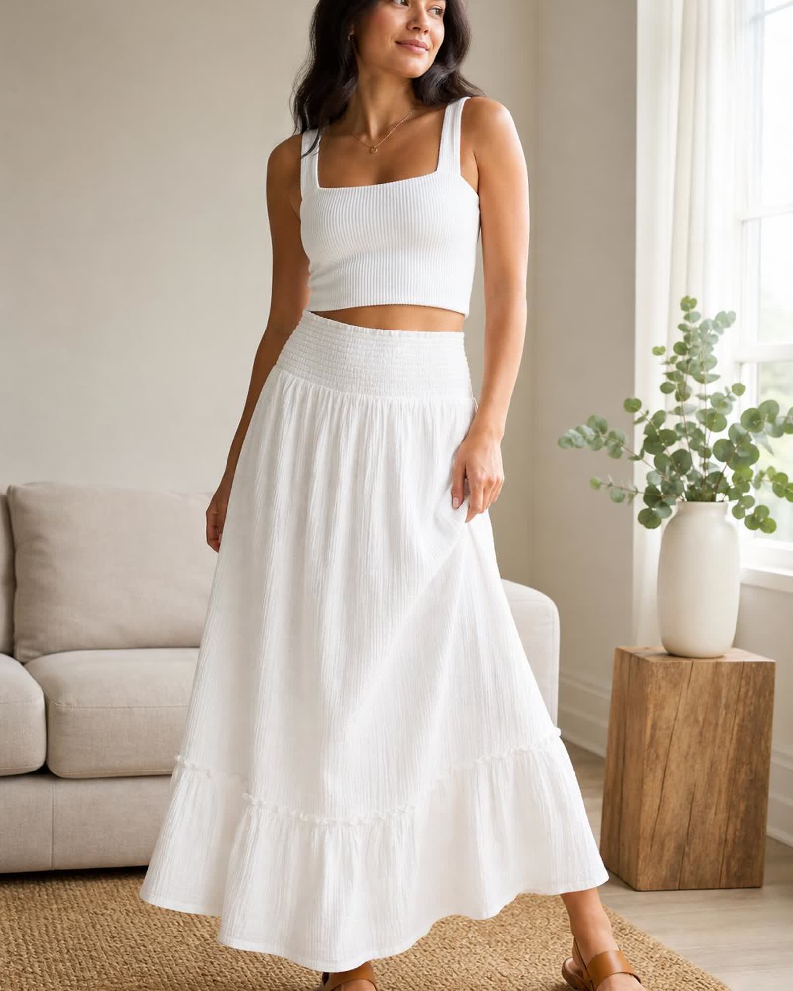 The Organic Cotton Gauze Maxi Skirt in White
